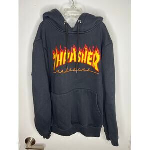Thrasher Unisex Flame Logo Hoodie Sweatshirt Black ~ Size M